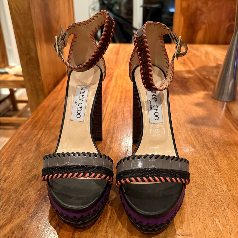 Beautiful colourful jimmy choo sandals made of crocodile leather